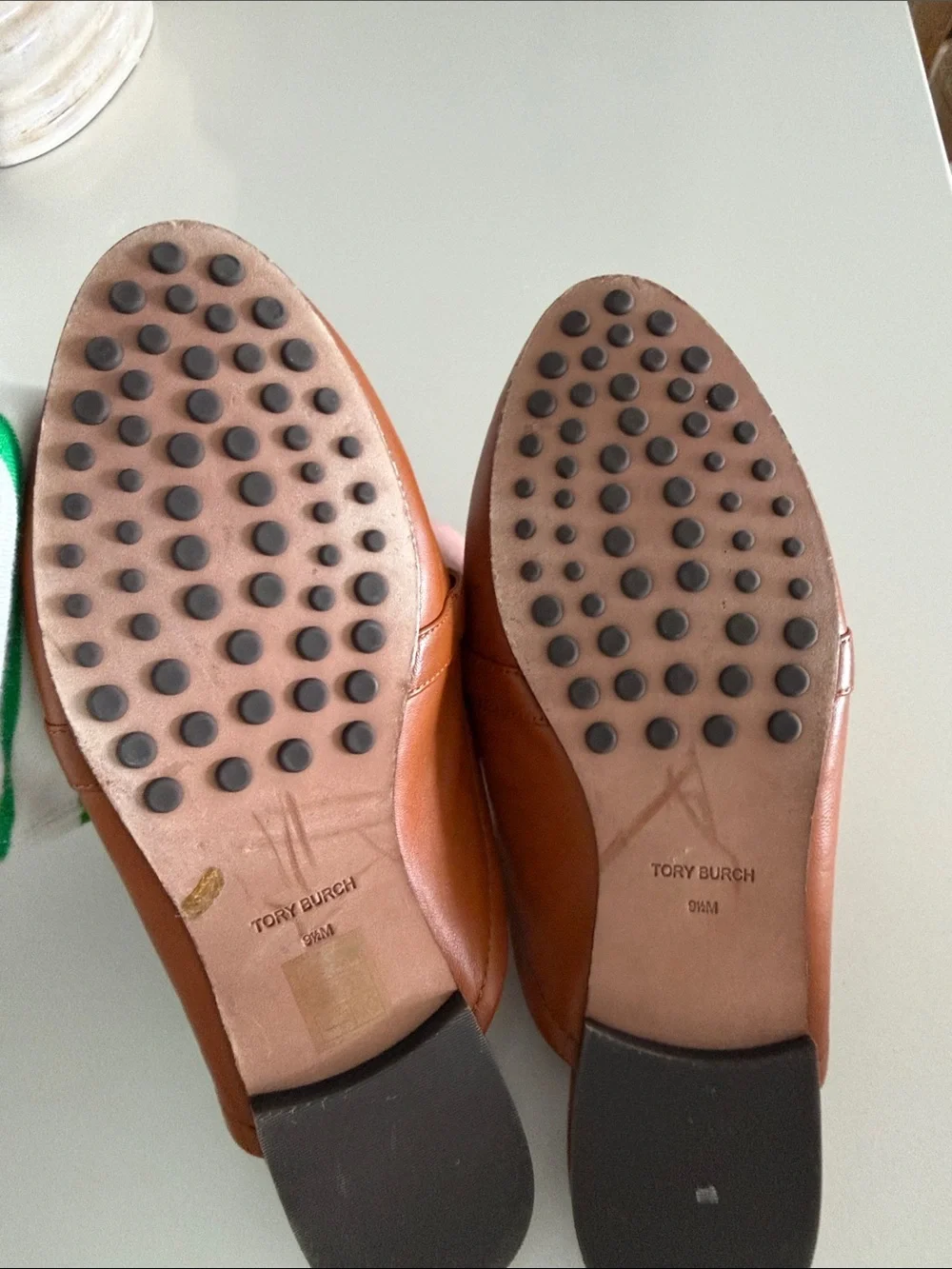 Tory Burch Brown Leather & Cream Canvas Buckle Mules
